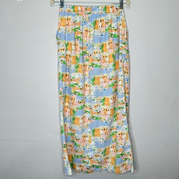 🍁 Cynthia Rowley Linen Blend Novelty Coastal Vacation Print True Wrap Midi Skirt - Picture 3 of 13